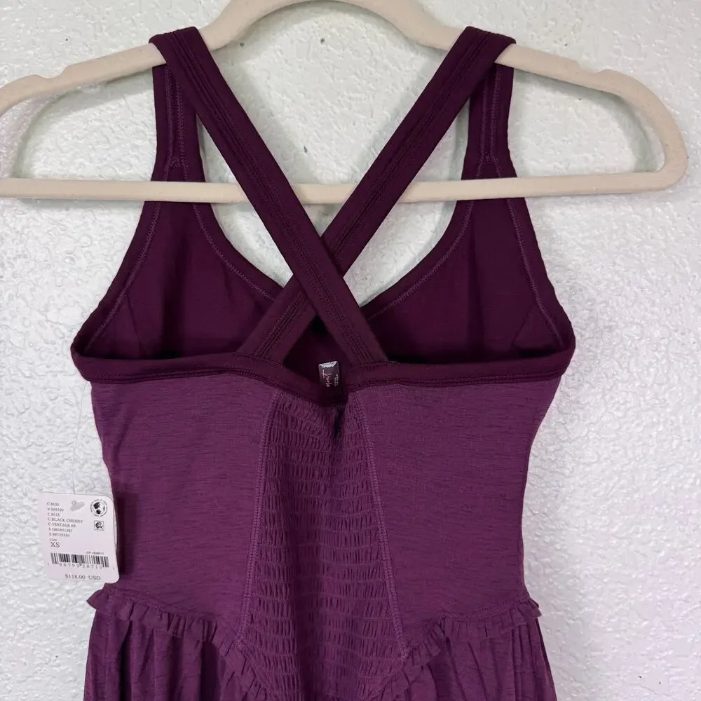 Free People Smockin Hot Dress Women XS Romper Tennis Pickleball Black Cherry NEW - Picture 7 of 11